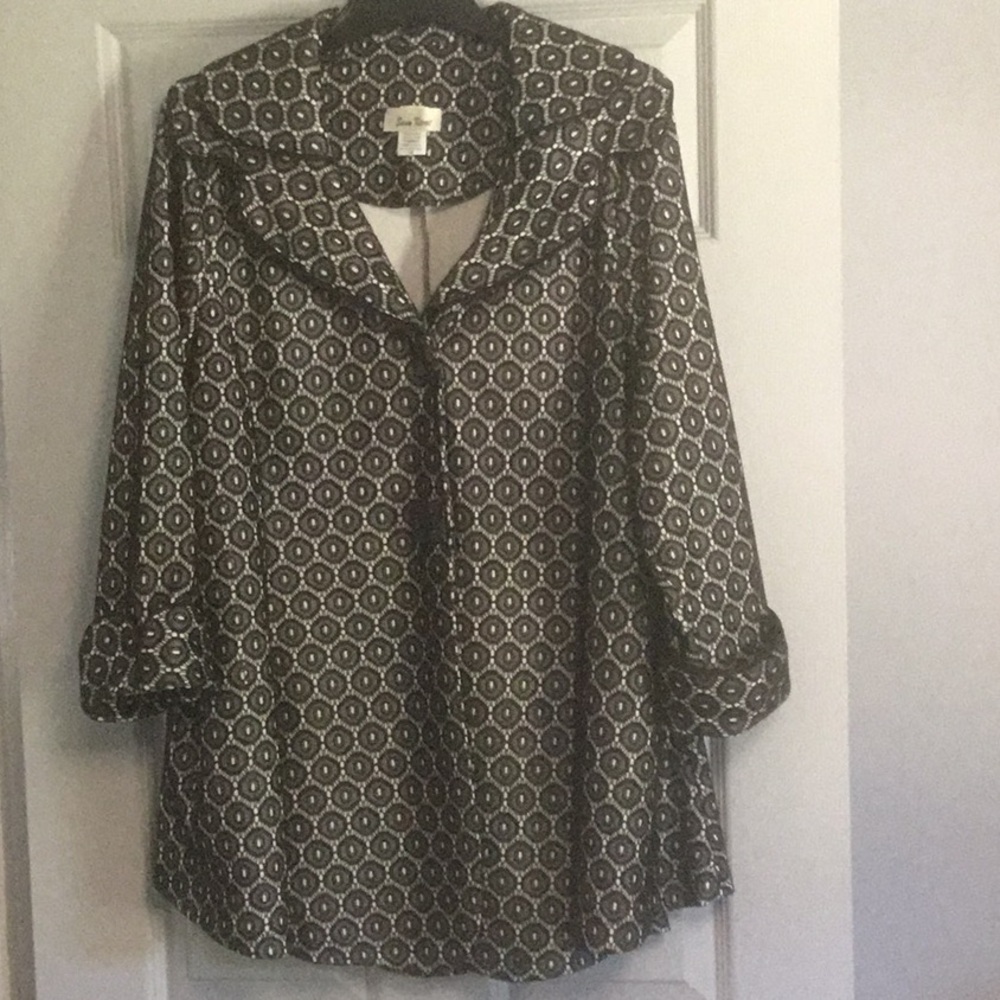 Black white lace geometric pattern swing coat double collar Vintage Size XL